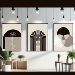 Modern Minimalist Canvas Art Prints - Abstract Geometric Floral Wall Decor